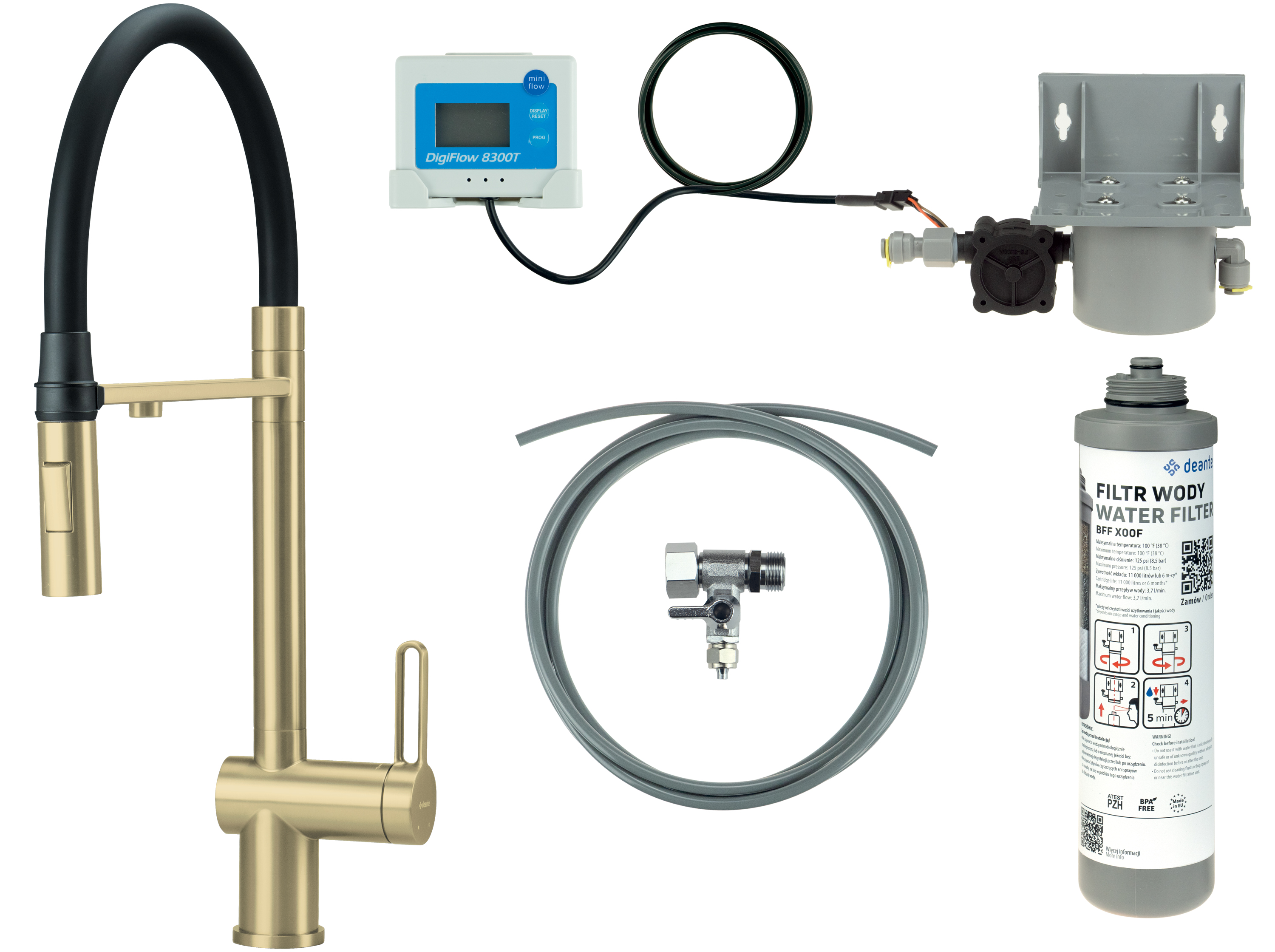 Deante Magnetic kezdőkészlet konyhai csapteleppel álló arany/régi arany BRMFR75M