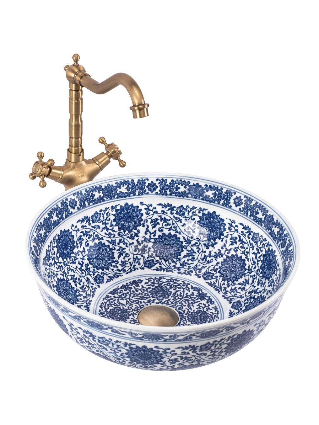 Rea Bella mosdótál 41.5x41.5 cm kerek mosdótálak fehér-kék REA-U7503