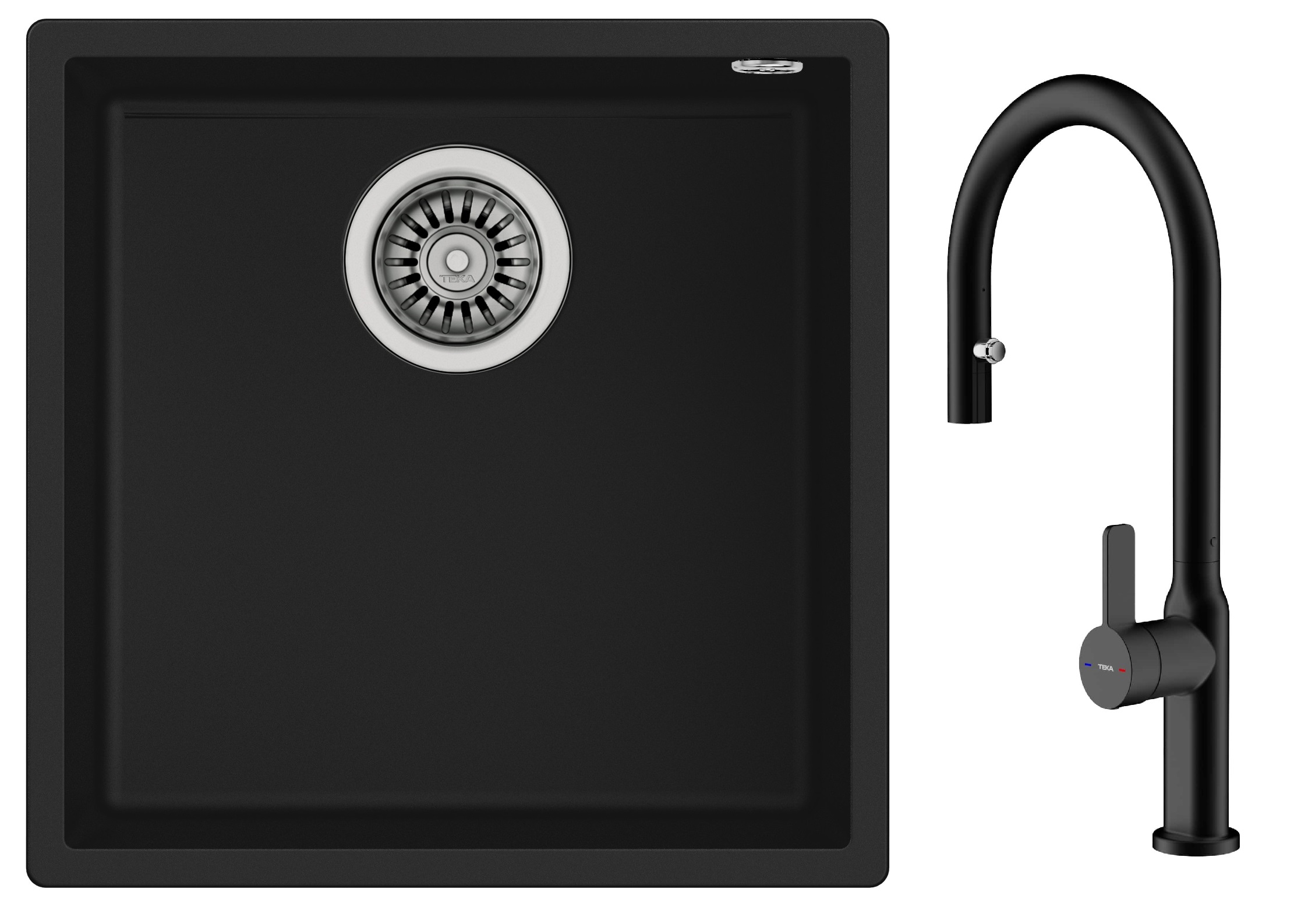 Készlet tegranit mosogató Teka Square 115230025, konyhai csaptelep Teka Oval 116020015