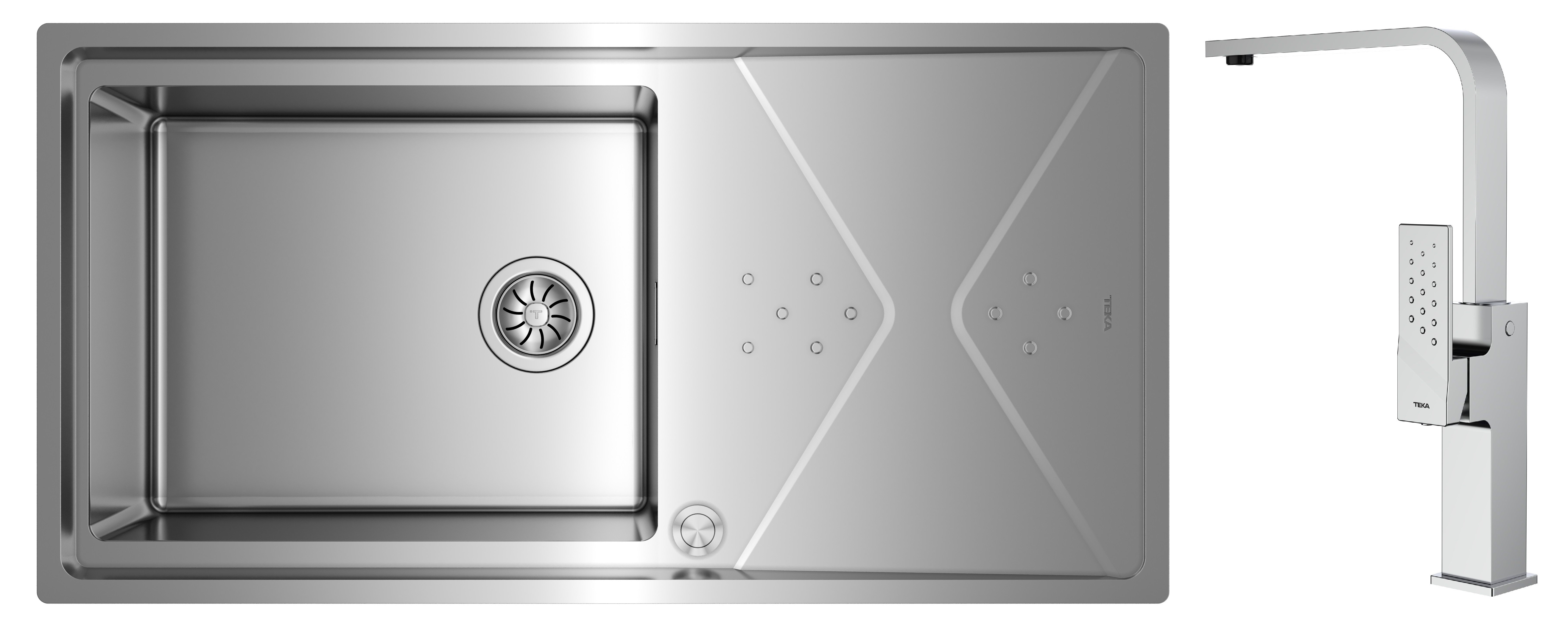 Készlet acél mosogató szifonnal Teka Brooklyn 115100023, konyhai csaptelep Teka Brooklyn 116030056