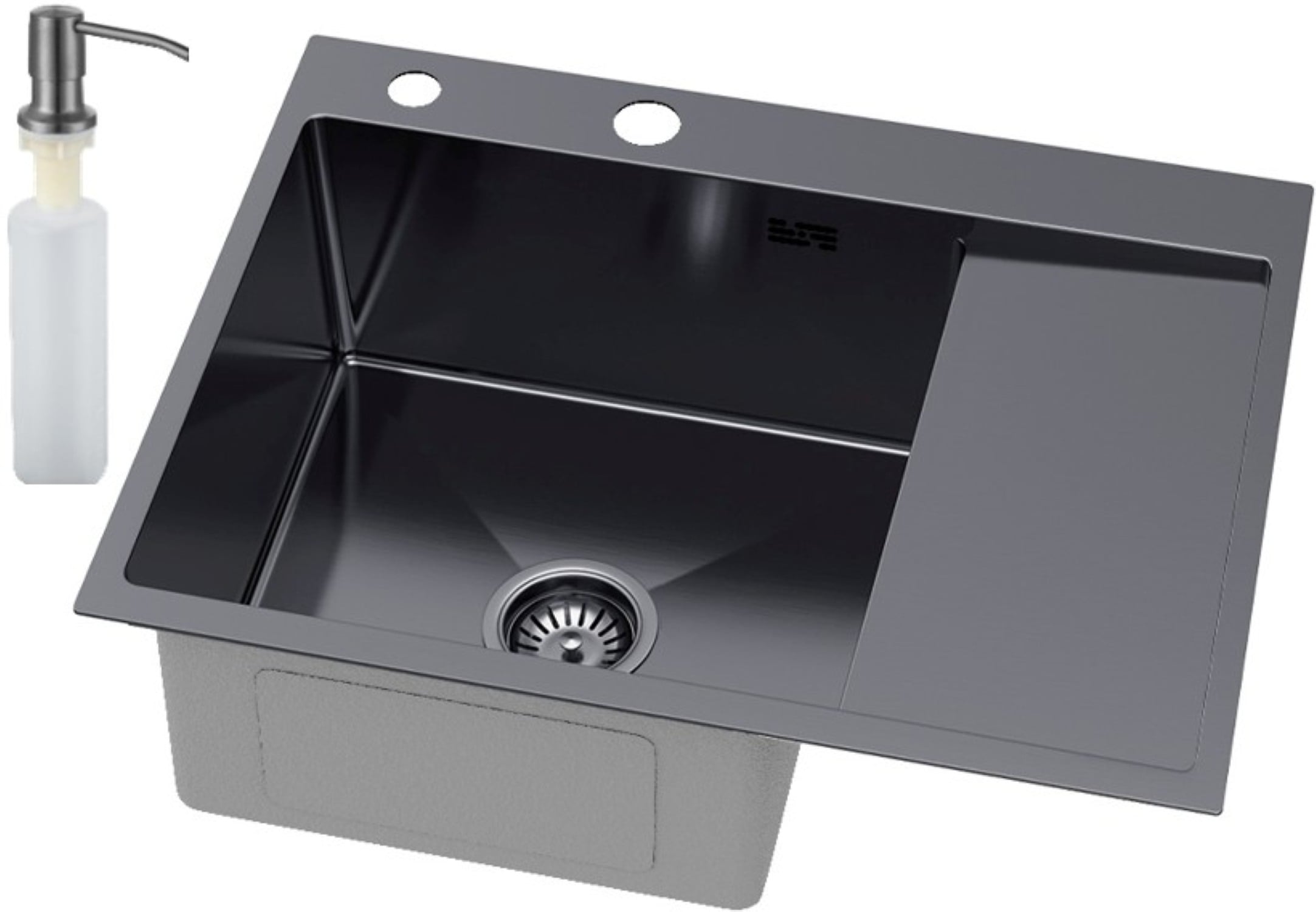 Ruvetti Linar mosogató adagolóval 62x48 cm grafit 5002L_PVD_GRF120_WL