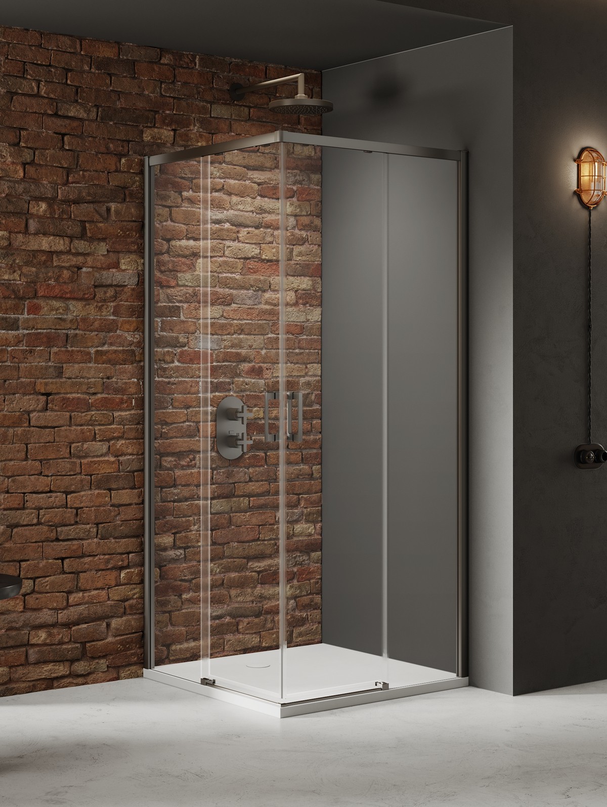 New Trendy Prime Gunmetal Brushed zuhanykabin 90x90 cm négyzet fegyverszürke szín csiszolt/átlátszó üveg D-0883A/D-0884A