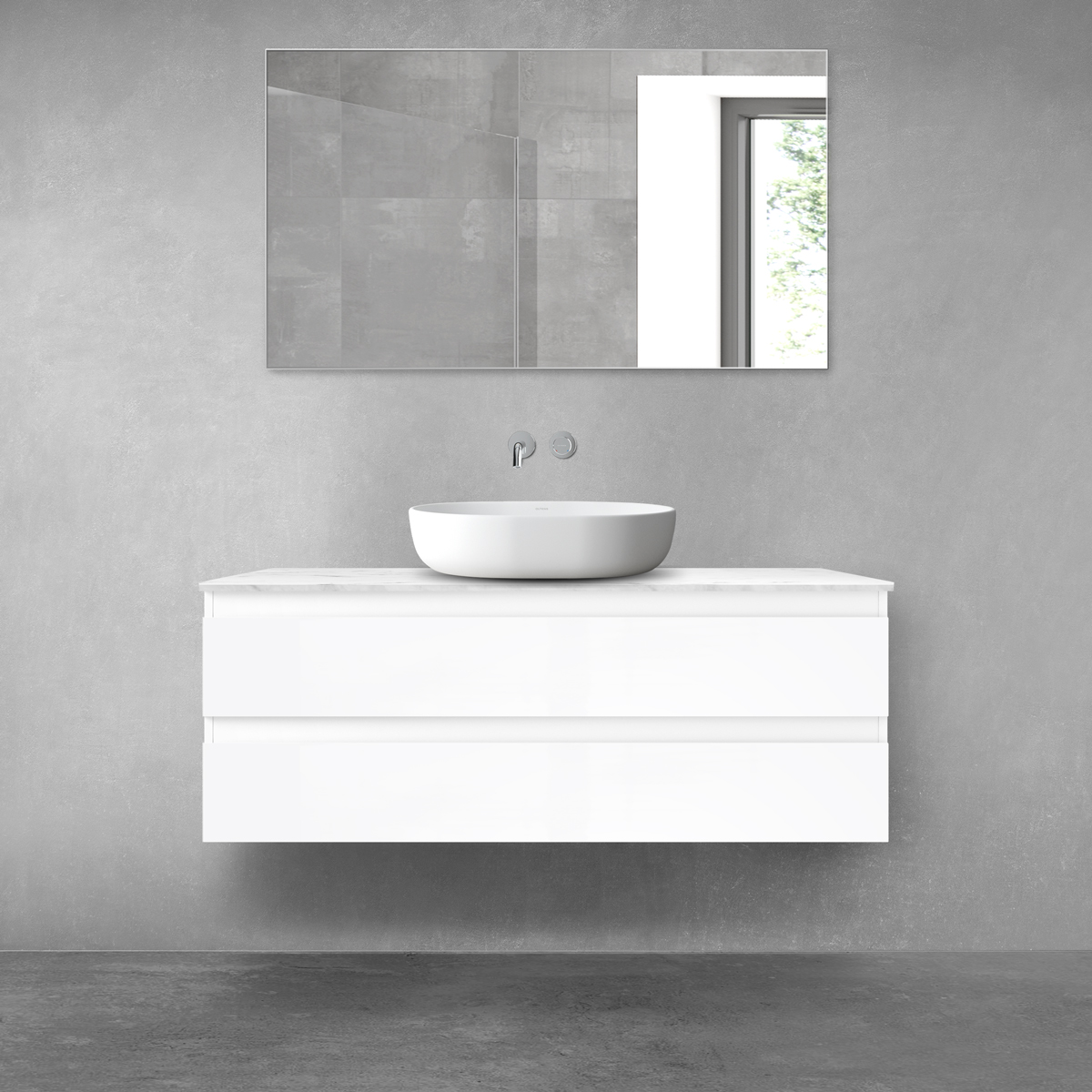 Készlet szekrény Oltens Vernal 60019000, szekrény feletti pult Oltens Tera 63027990