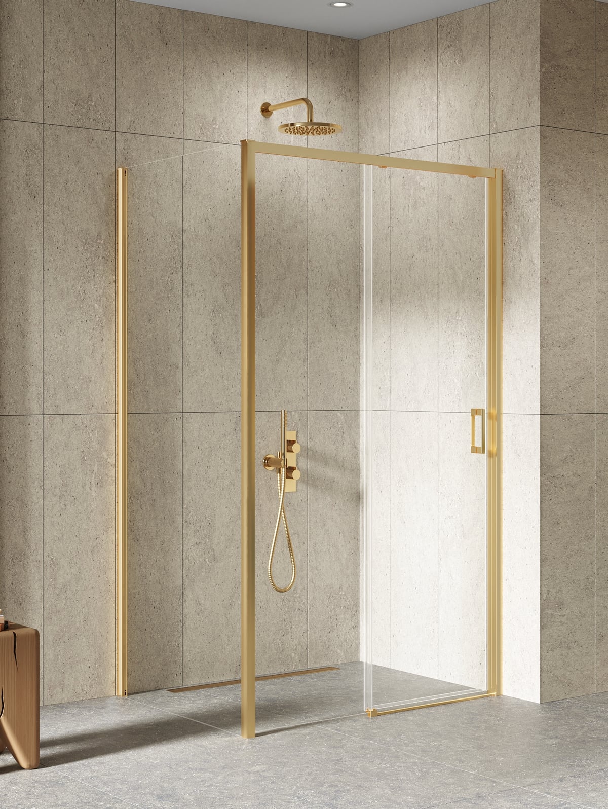 New Trendy Prime Gold Brushed zuhanykabin 140x80 cm arany csiszolt/átlátszó üveg K-3851