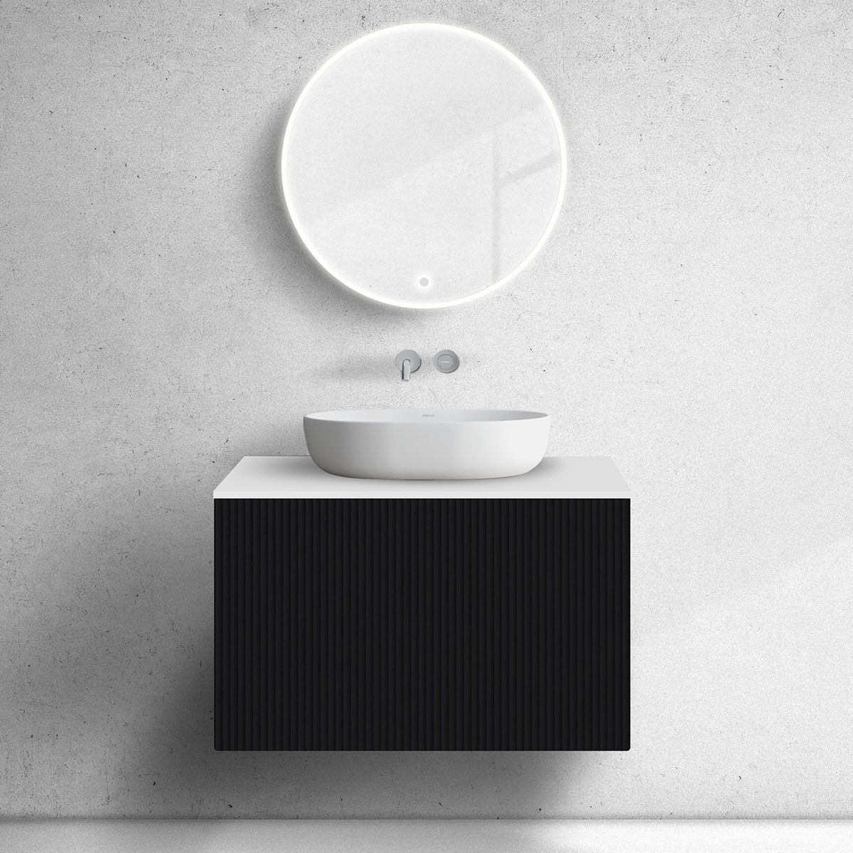 Készlet szekrény Oltens Lun 60028300, szekrény feletti pult Oltens Lun 63025000