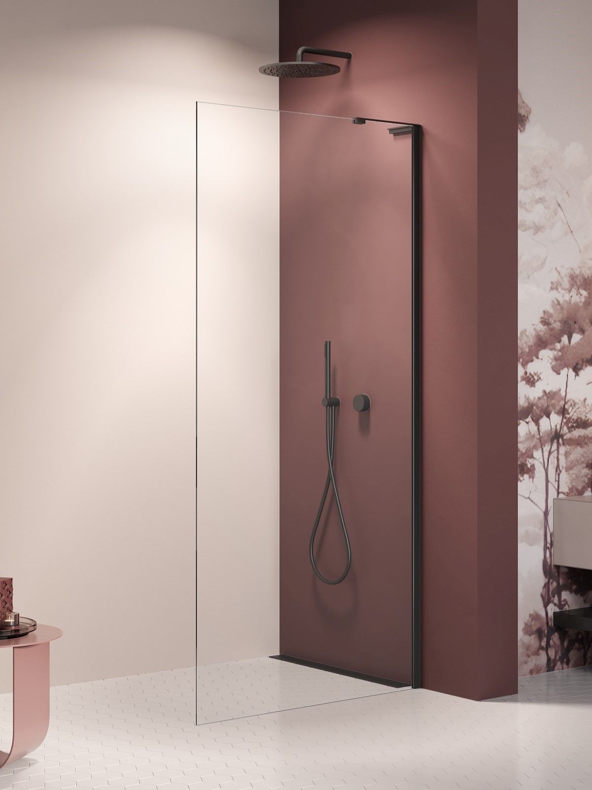 New Trendy Nesta Black zuhanykabin fal walk-in 120 cm fekete matt/átlátszó üveg K-1727-WL