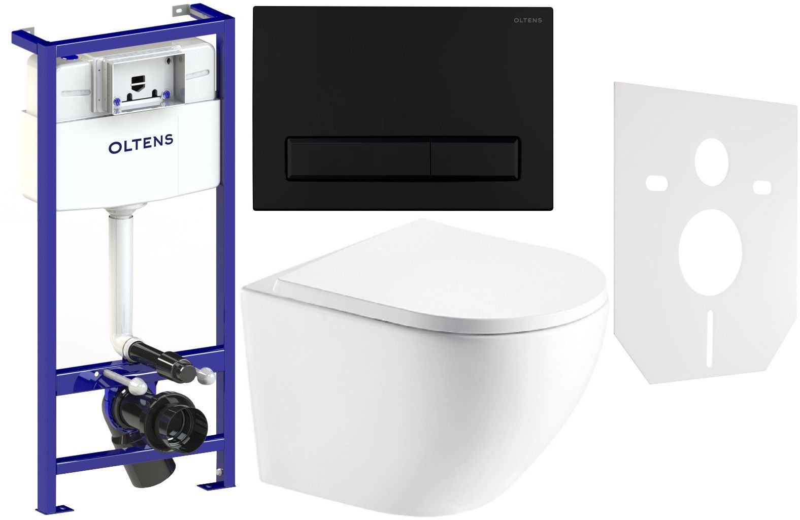 Készlet WC csésze lassú záródású ülőkével Hagser Beno HGR14000042, beépíthető keret Oltens Triberg 50001000, 57103300, HGR20000045, 49301000