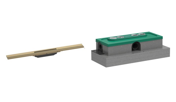 Készlet a lefolyó külső eleme Hansgrohe Raindrain 56043140, beépítőszett Hansgrohe uBox Universal 1000180