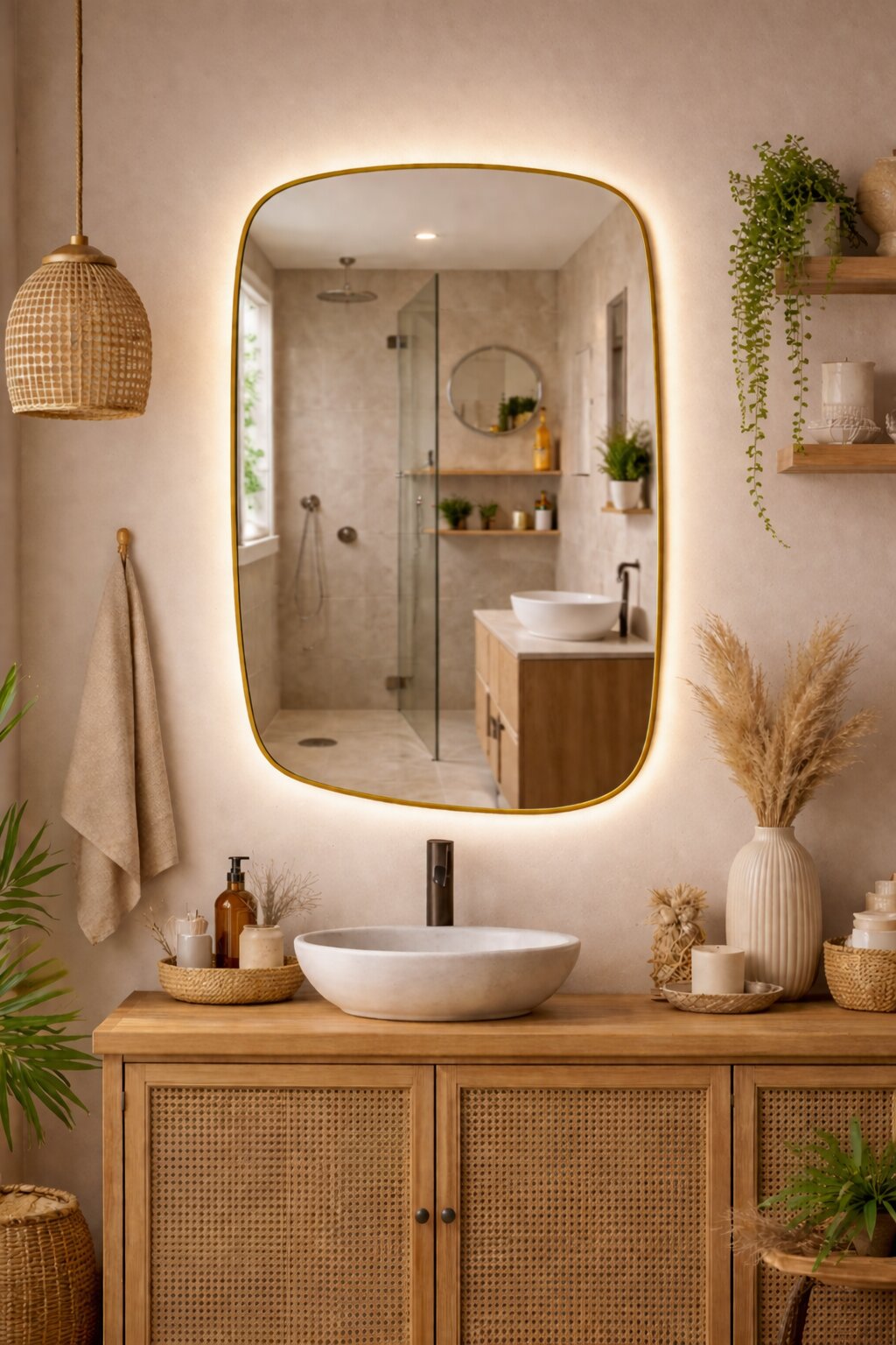 Baltica Design Stone Calm tükör 60x90 cm világítással arany 5904107932651