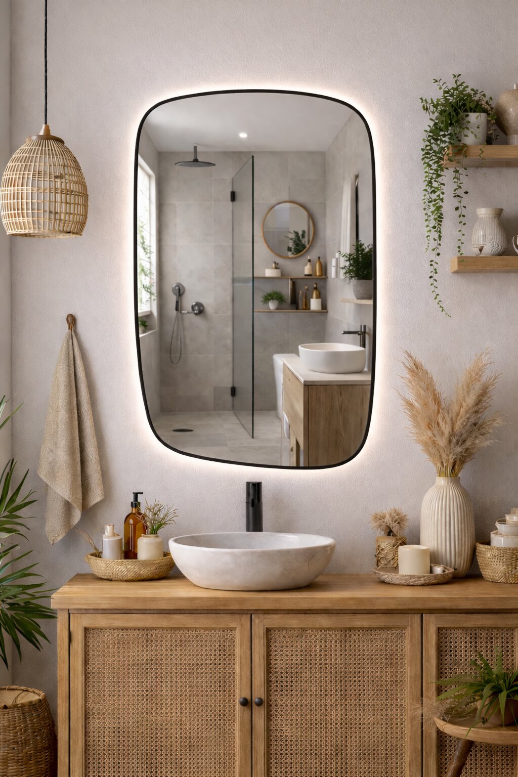 Baltica Design Stone Calm tükör 60x90 cm világítással fekete 5904107932620