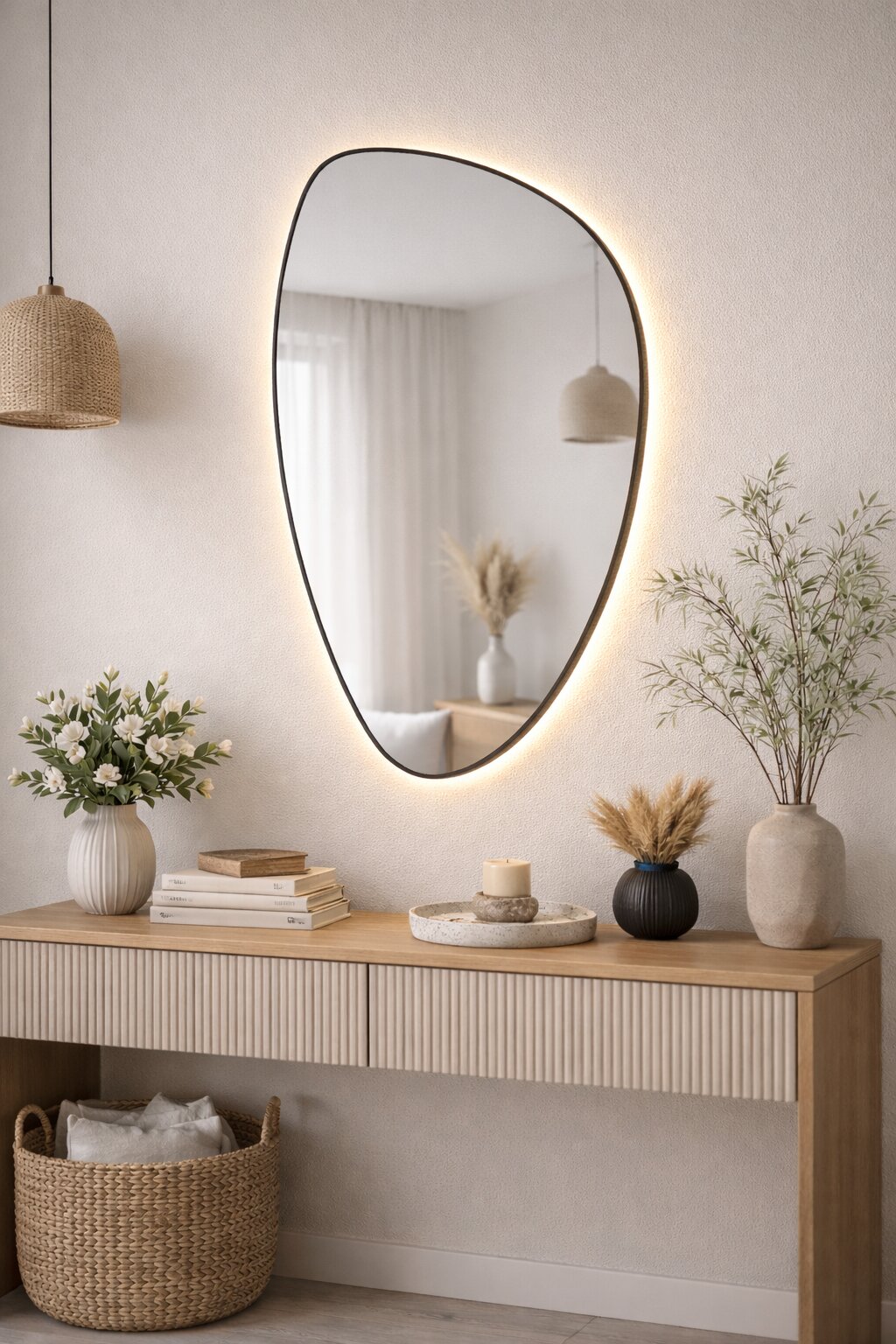 Baltica Design Stone Fluid tükör 55x92 cm világítással fekete 5904107932705
