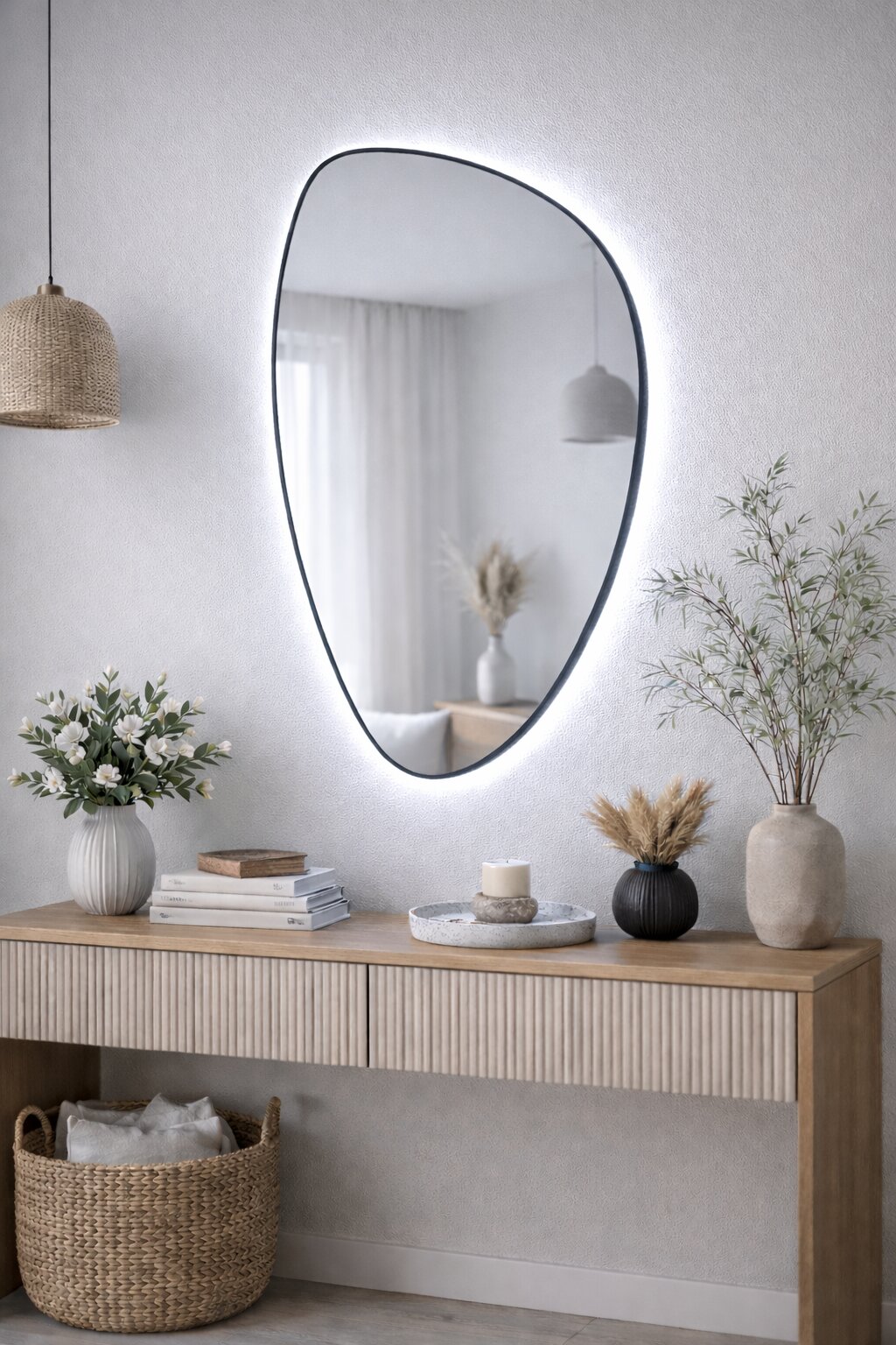 Baltica Design Stone Fluid tükör 55x92 cm világítással fekete 5904107932699