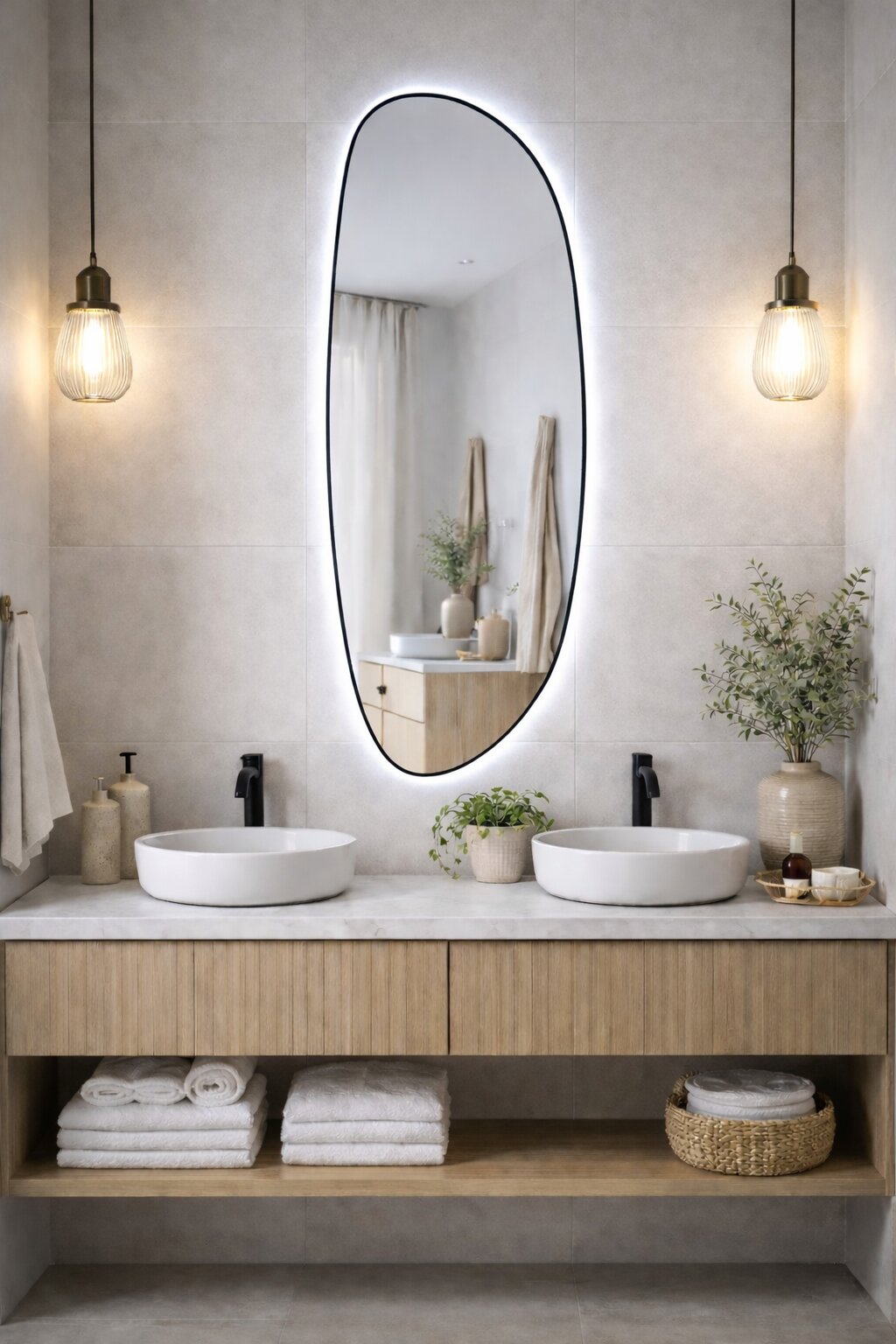 Baltica Design Stone Fluid tükör 50x155 cm világítással fekete 5904107932750