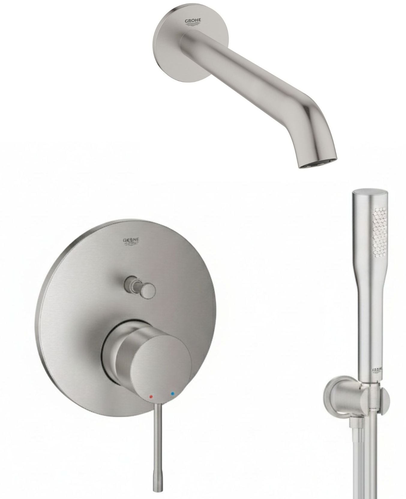 Készlet kád és zuhany csaptelep Grohe Essence 24058DC1, kifolyócső csaptelep Grohe Essence 13449DC1, 26658DC0, 27400DC0, 28362DC1