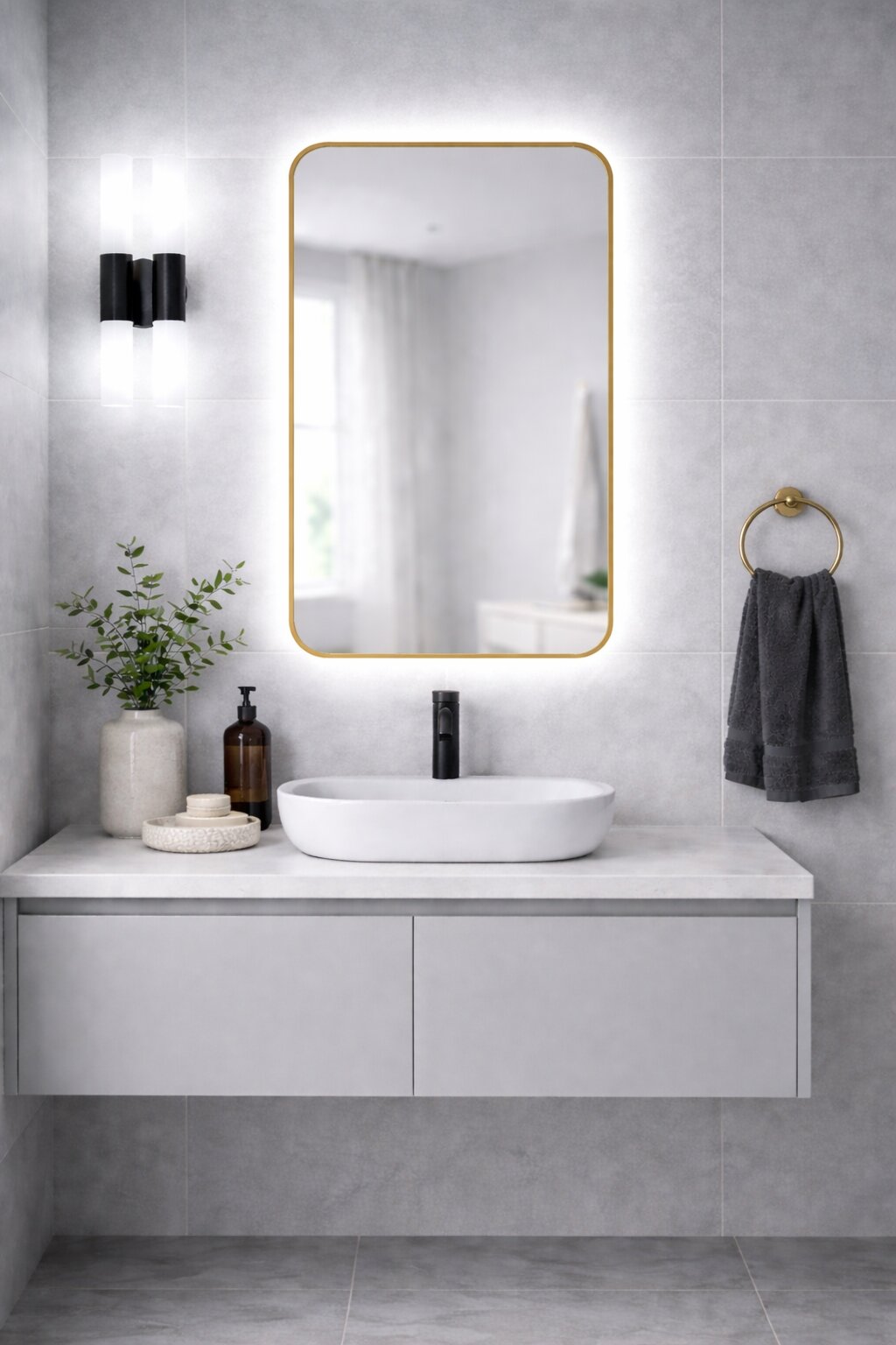 Baltica Design Stone Aura tükör 60x90 cm világítással arany 5904107932842