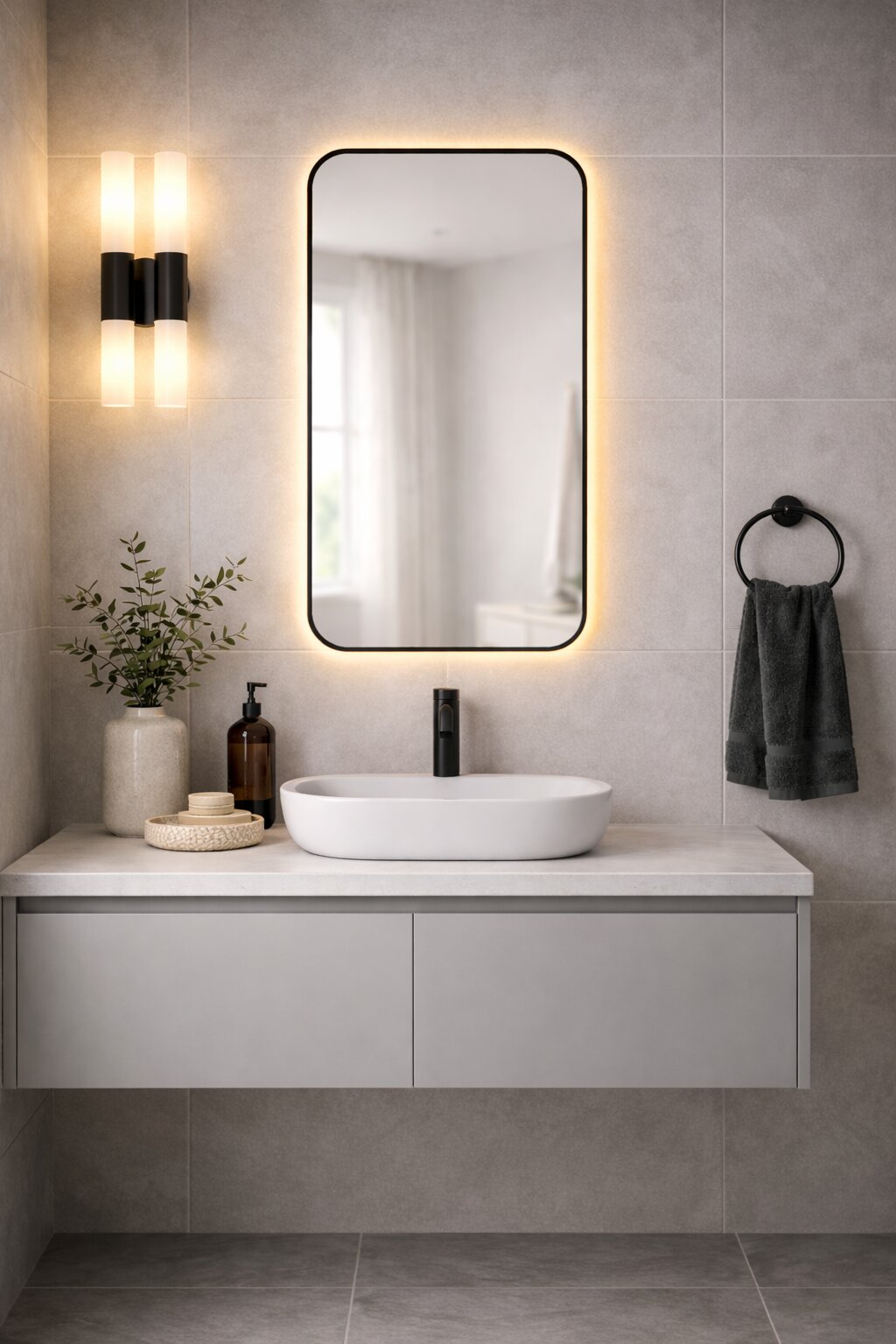 Baltica Design Stone Aura tükör 60x90 cm világítással fekete 5904107932828