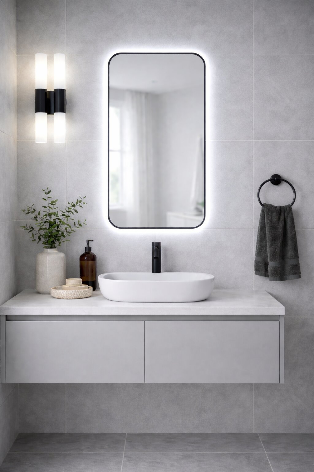 Baltica Design Stone Aura tükör 60x90 cm világítással fekete 5904107932811