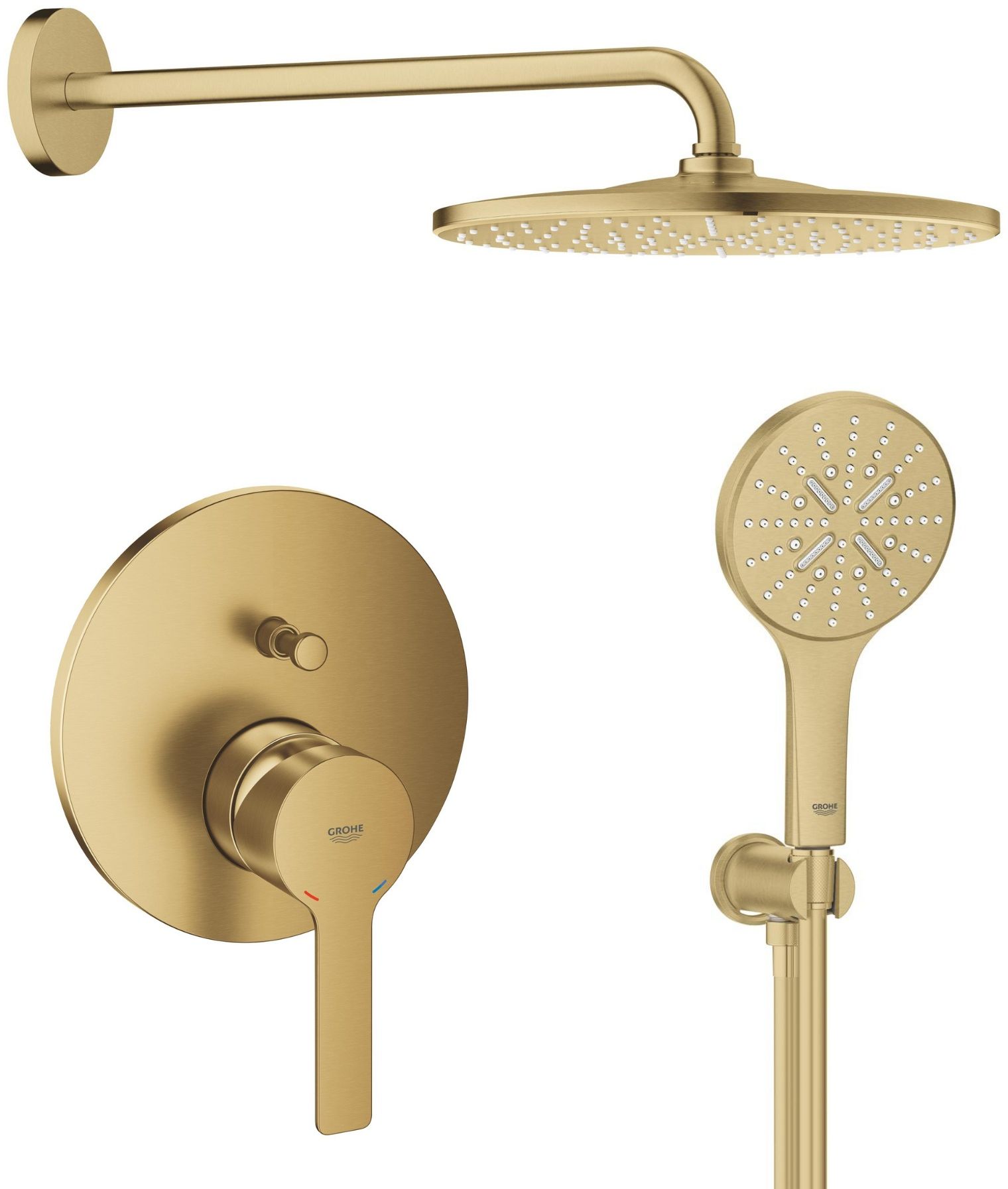 Készlet fejzuhany karral Grohe Rainshower 26558GN0, kád és zuhany csaptelep Grohe Lineare 24064GN1, 26574GN0, 26658GN0, 28362GL1