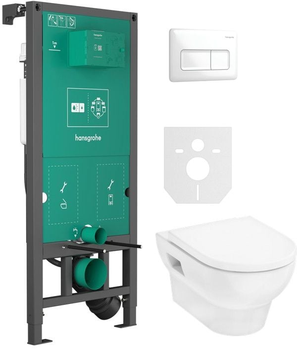 Készlet WC csésze lassú záródású ülőkével Hansgrohe GladeLake S 60309450, beépíthető keret Hansgrohe iFrame universal 01022180, 66001450