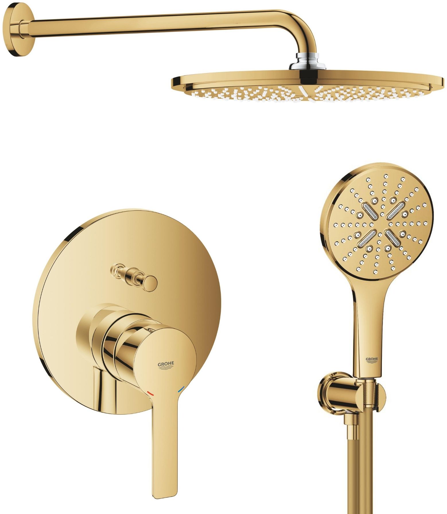 Készlet fejzuhany Grohe Rainshower 26066GL0, kád és zuhany csaptelep Grohe Lineare 24064GL1, 26574GL0, 26658GL0, 28362GL1
