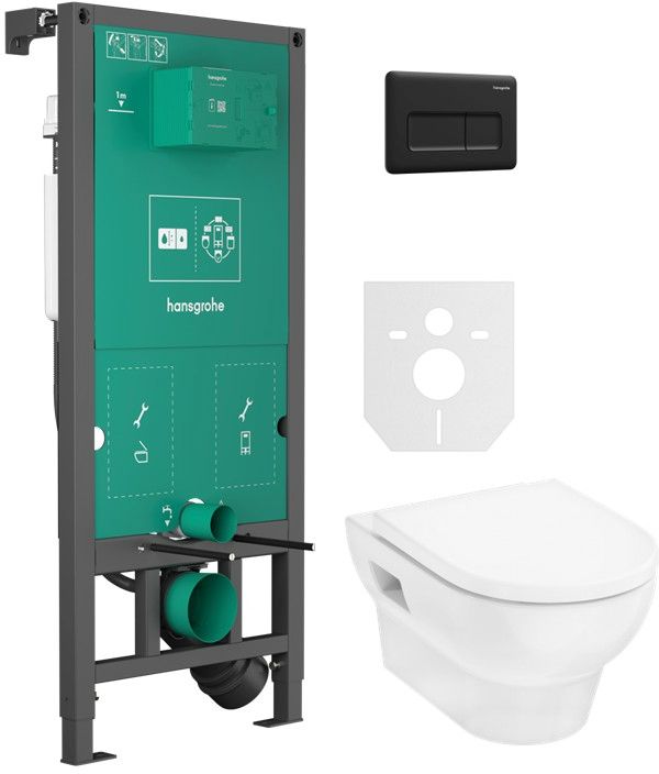 Készlet WC csésze lassú záródású ülőkével Hansgrohe GladeLake S 60309450, beépíthető keret Hansgrohe iFrame universal 01022180, 66001670