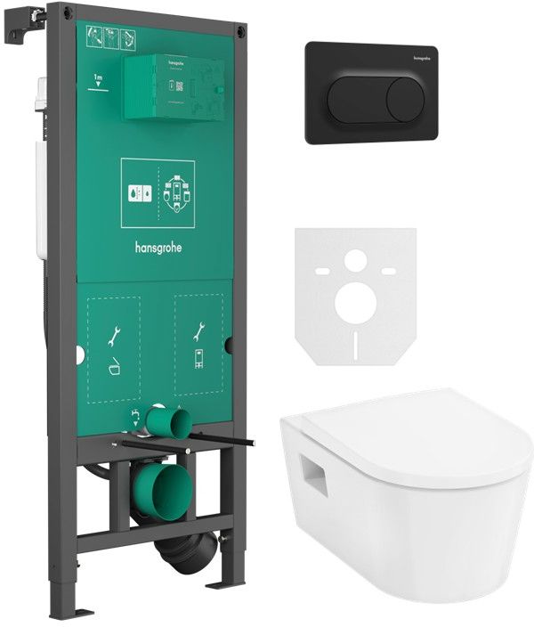 Készlet WC csésze lassú záródású ülőkével Hansgrohe EluPura Original S 60288450, beépíthető keret Hansgrohe iFrame universal 01022180, 66002670