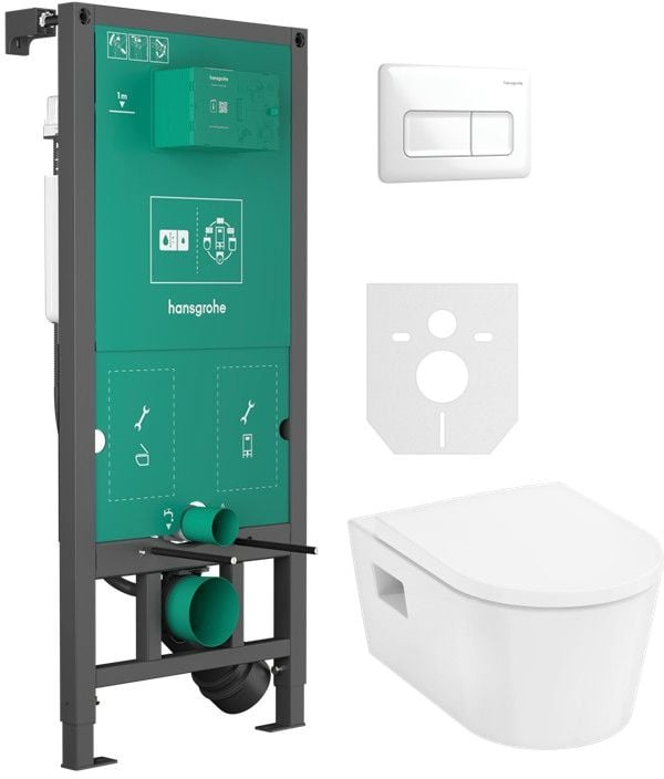 Készlet WC csésze lassú záródású ülőkével Hansgrohe EluPura Original S 60288450, beépíthető keret Hansgrohe iFrame universal 01022180, 66001450