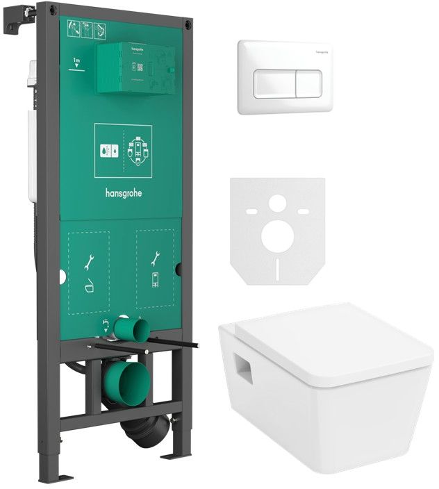 Készlet WC csésze lassú záródású ülőkével Hansgrohe EluPura Original Q 60289450, beépíthető keret Hansgrohe iFrame universal 01022180, 66001450
