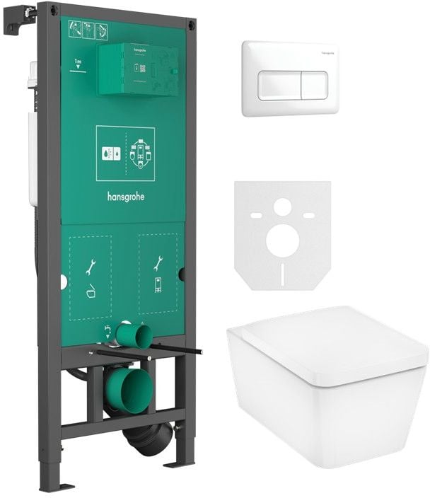Készlet WC csésze lassú záródású ülőkével Hansgrohe EluPura Q 60293450, beépíthető keret Hansgrohe iFrame universal 01022180, 66001700