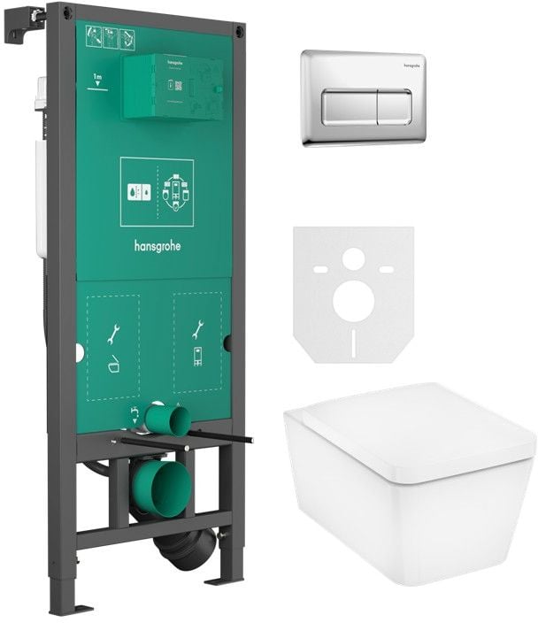 Készlet WC csésze lassú záródású ülőkével Hansgrohe EluPura Q 60293450, beépíthető keret Hansgrohe iFrame universal 01022180, 66001000