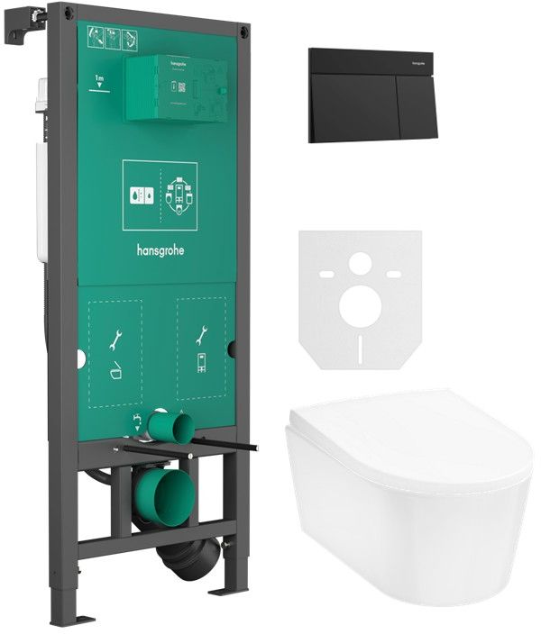 Készlet öblítő gomb Hansgrohe Element E 66003670, WC csésze Hansgrohe EluPura S 60193450, 01022180, 60148450