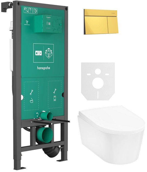 Készlet öblítő gomb Hansgrohe Element E 66003990, WC csésze Hansgrohe EluPura S 60193450, 01022180, 60148450