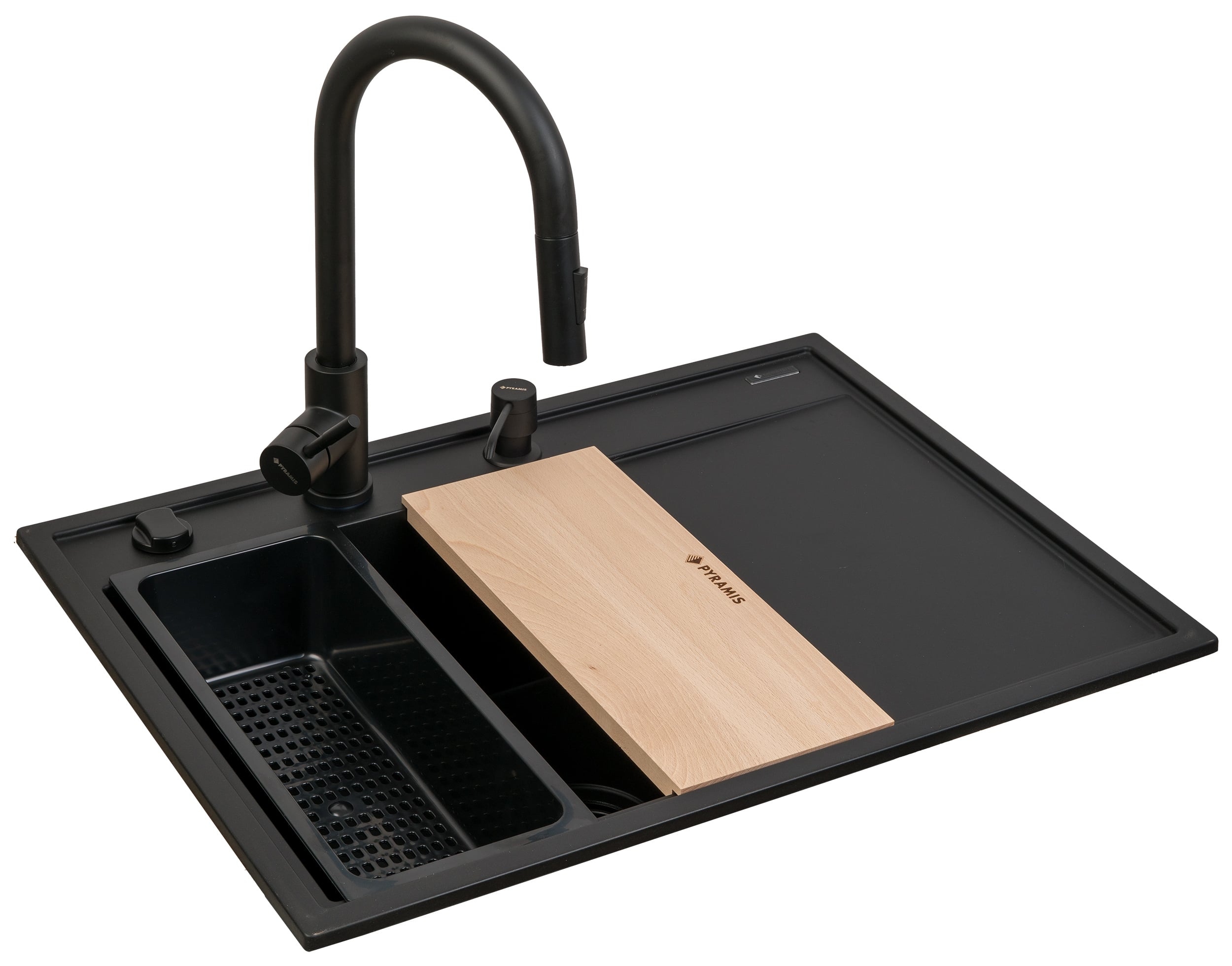 Pyramis Camea gránit mosogató csappal 68x50 cm fekete 070223912BEI