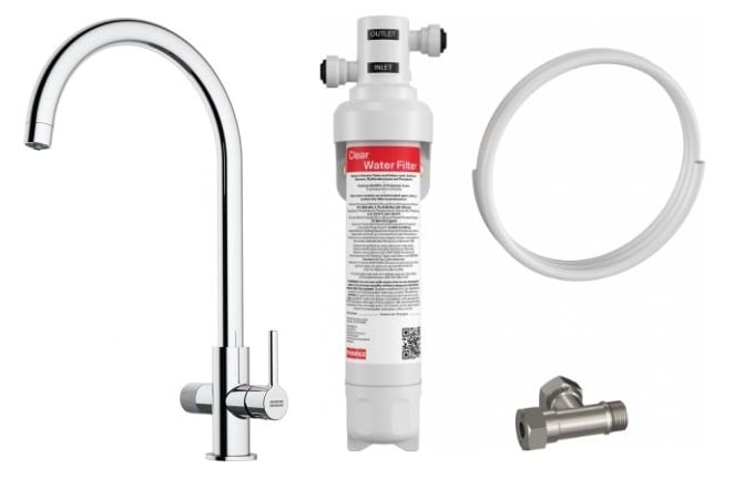 Készlet konyhai csaptelep Franke Lina 120.0730.806, mosogató alatti szűrő Franke Clear Water 150.0730.809