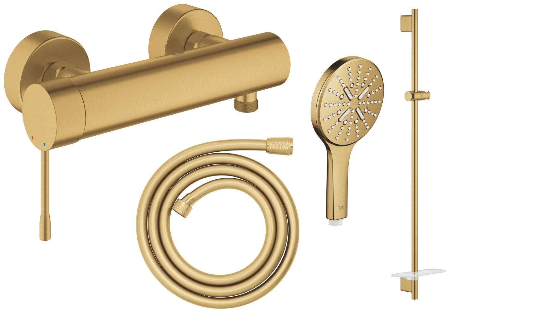 Készlet zuhanycsaptelep Grohe Essence 33636GN1, zuhanyrúd Grohe Rainshower 26603GN0, 26574GN0, 28388GL1