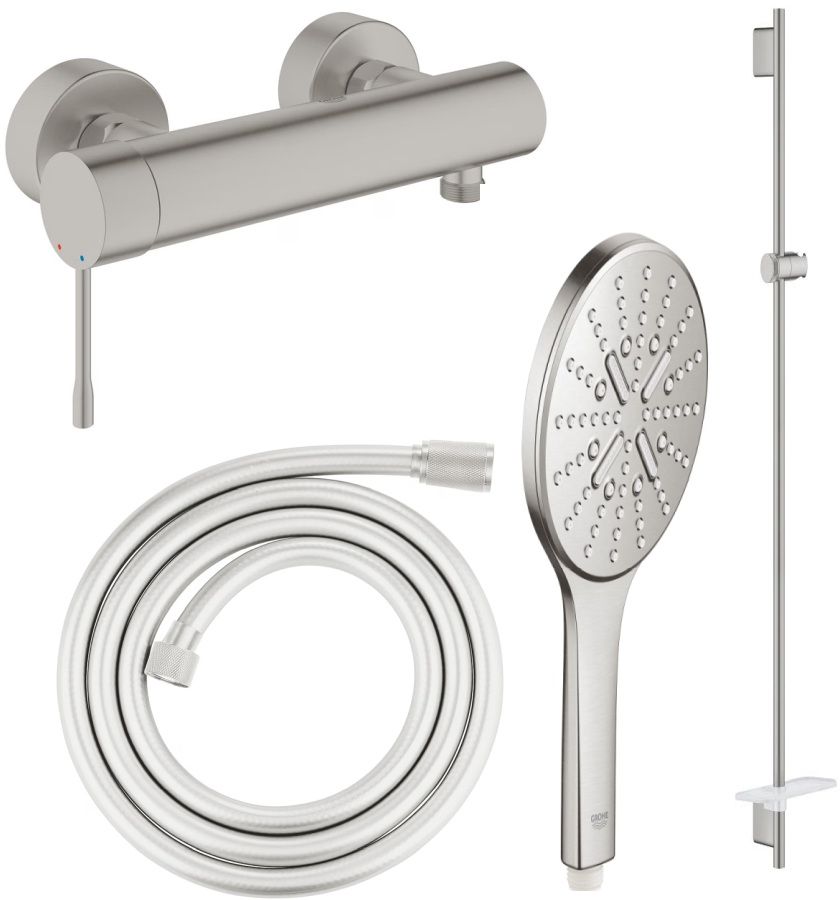 Készlet zuhanycsaptelep Grohe Essence 33636DC1, zuhanyrúd Grohe Rainshower 26603DC0, 26574DC0, 28388DC1