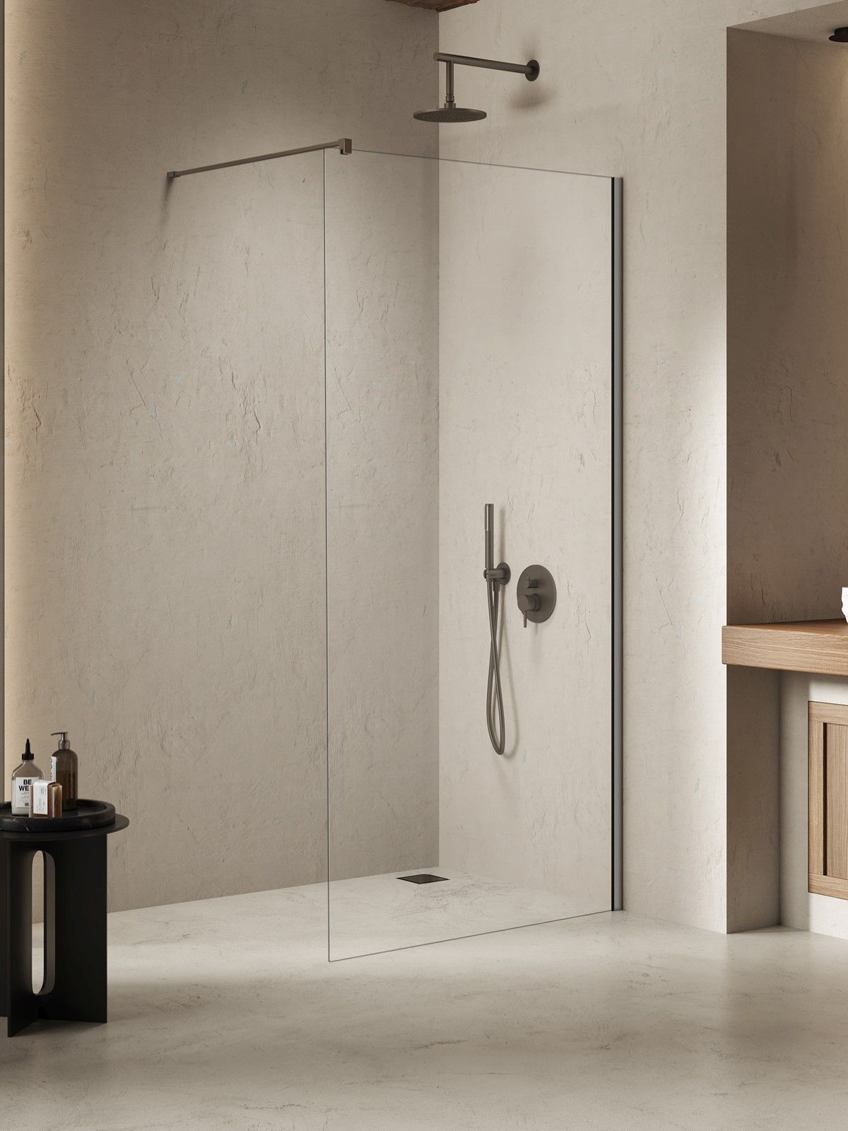 New Trendy Nesta Gunmetal Brushed zuhanykabin fal walk-in 120 cm fegyverszürke szín csiszolt/átlátszó üveg K-1759