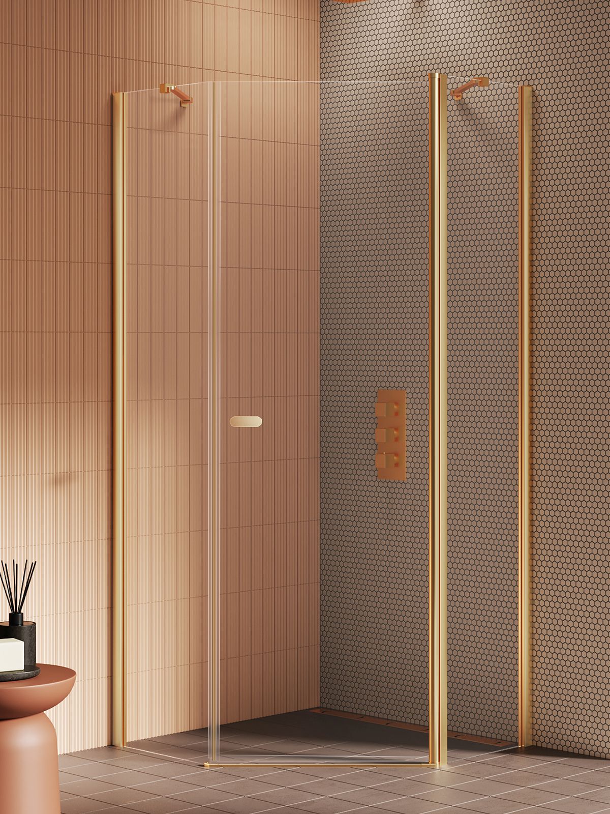 New Trendy New Soleo Gold Brushed zuhanykabin 90x90 cm arany csiszolt/átlátszó üveg K-3582