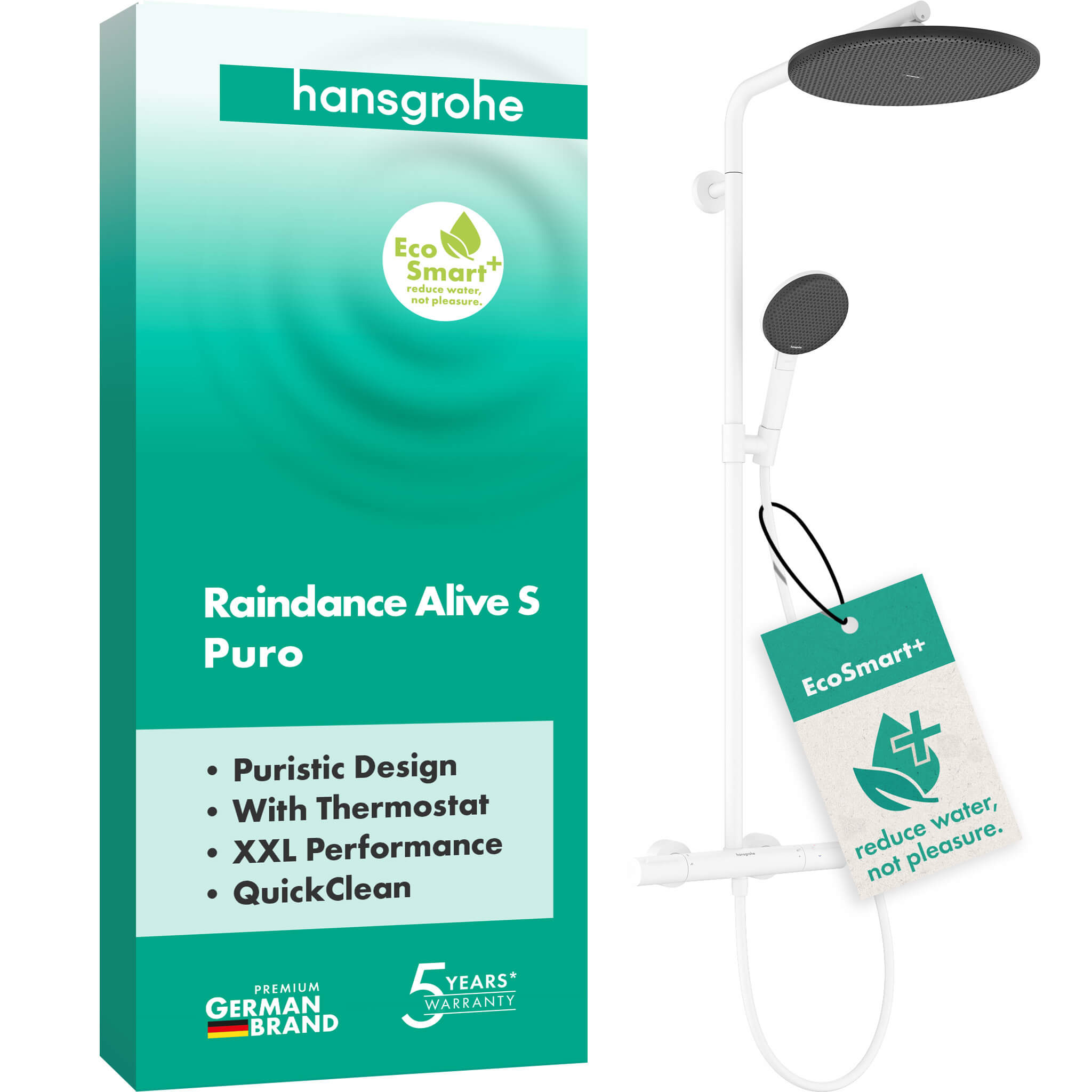 Hansgrohe Raindance Alive S zuhany készlet fal termosztáttal trópusi zuhany opcióval fehér 24594700
