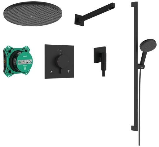 Hansgrohe Raindance Alive Select S zuhany készlet beépített termosztáttal trópusi zuhany opcióval fekete 24622670