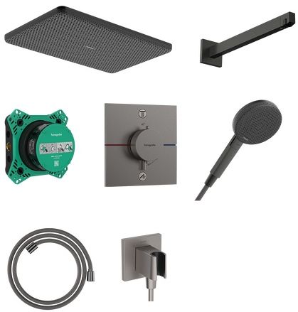 Hansgrohe Raindance Alive Q zuhany készlet beépített termosztáttal trópusi zuhany opcióval fekete 24620340