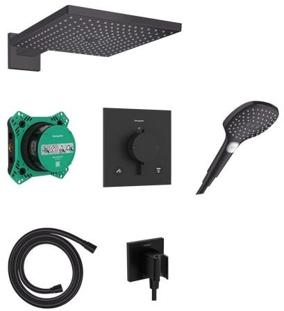 Hansgrohe Raindance E zuhany készlet beépített termosztáttal trópusi zuhany opcióval fekete 24623670