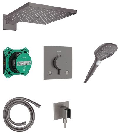Hansgrohe Raindance E zuhany készlet beépített termosztáttal trópusi zuhany opcióval fekete 24623340