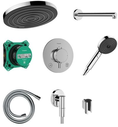 Hansgrohe Pulsify S zuhany készlet beépített termosztáttal trópusi zuhany opcióval króm 24624000