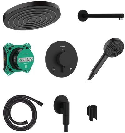 Hansgrohe Pulsify S zuhany készlet beépített termosztáttal trópusi zuhany opcióval fekete 24624670