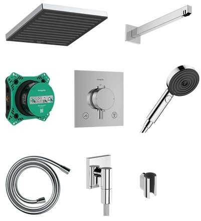 Hansgrohe Pulsify E zuhany készlet beépített termosztáttal trópusi zuhany opcióval fekete 24625340