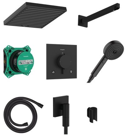 Hansgrohe Pulsify E zuhany készlet beépített termosztáttal trópusi zuhany opcióval fekete 24625670