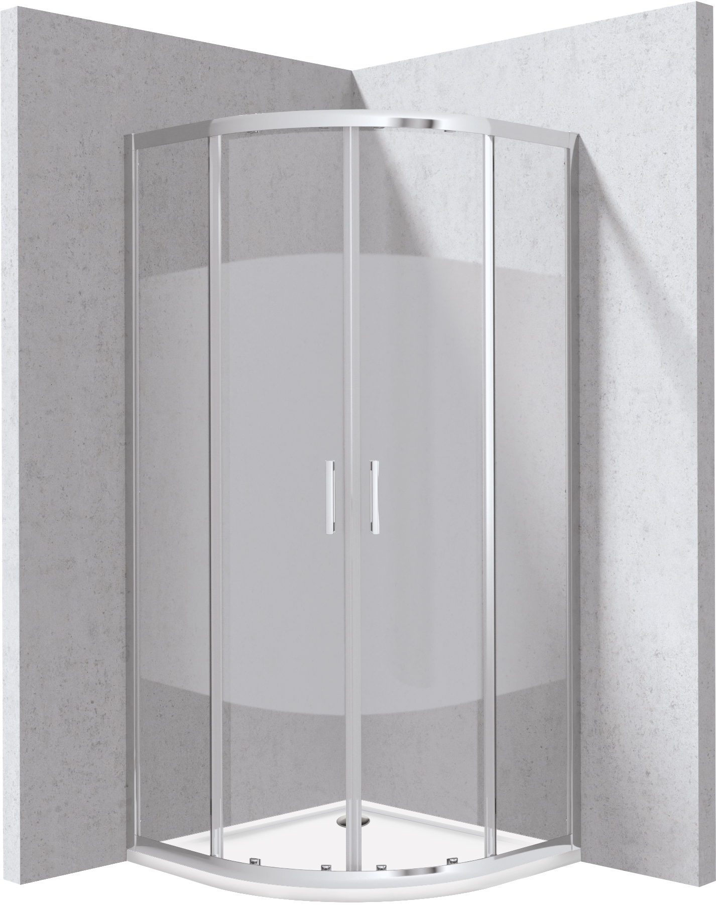 Deante Funkia Evo zuhanykabin zuhanytállal 90x90 cm félkör alakú króm fényes/üveg mintával KYPP0E99P