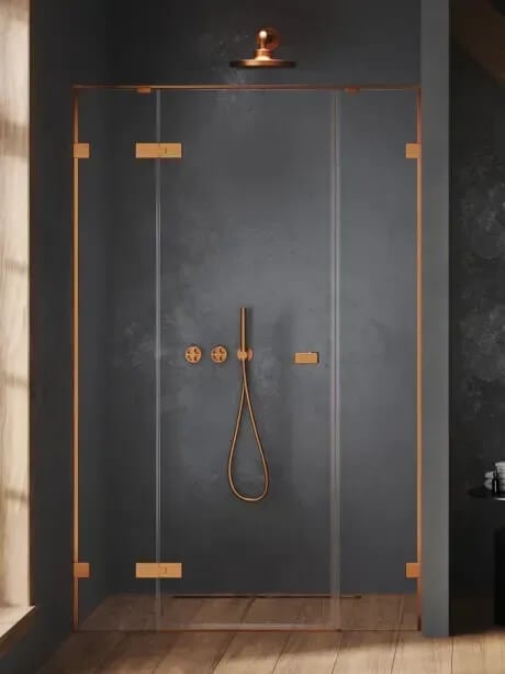 New Trendy Oxia zuhanyajtók 110 cm dönthető réz csiszolt/átlátszó üveg AXJ-0683