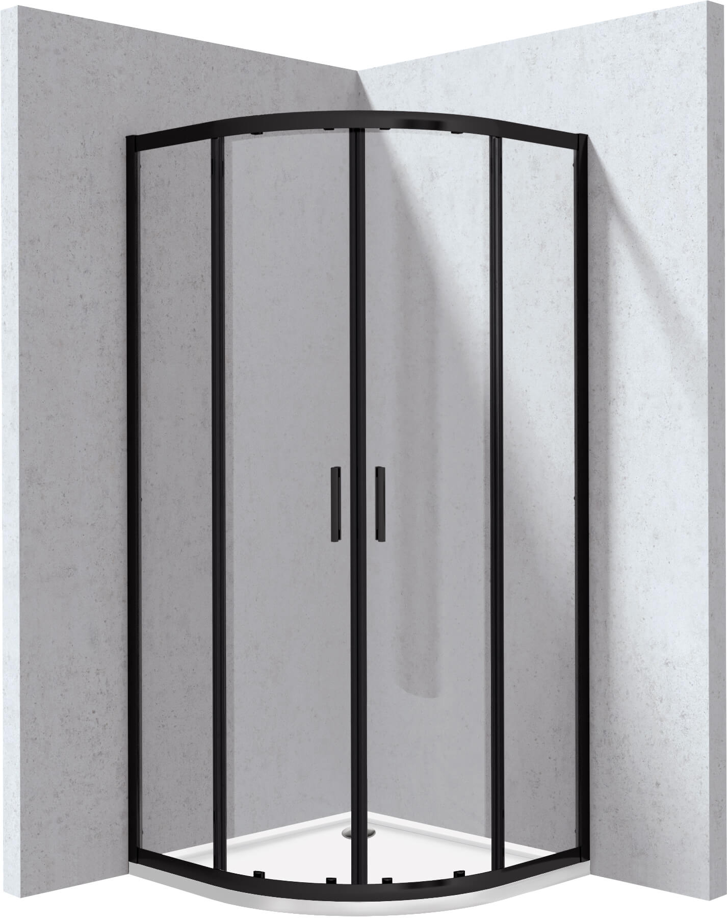 Deante Funkia Evo zuhanykabin zuhanytállal 90x90 cm félkör alakú fekete matt/átlátszó üveg KYPPN099P